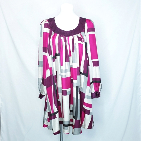 Vintage Catherine Malandrino Silk Geometric Shift Dress - Picture 1 of 15